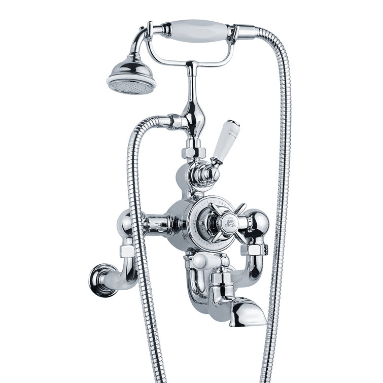 Lefroy Brooks Classic White Double Handle Wall Mounted Thermostatic Bath/Shower Mixer with Tub